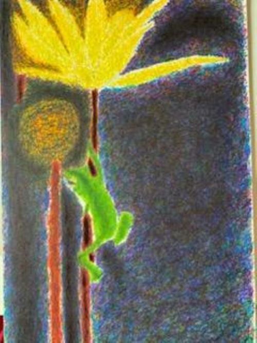 A frog on a flower stem